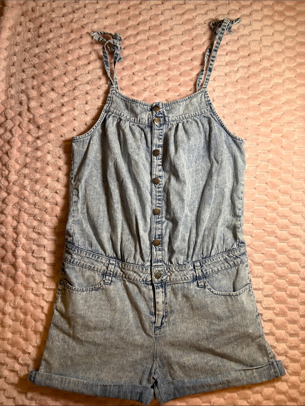 Light Denim Button-Front Romper - Light Blue